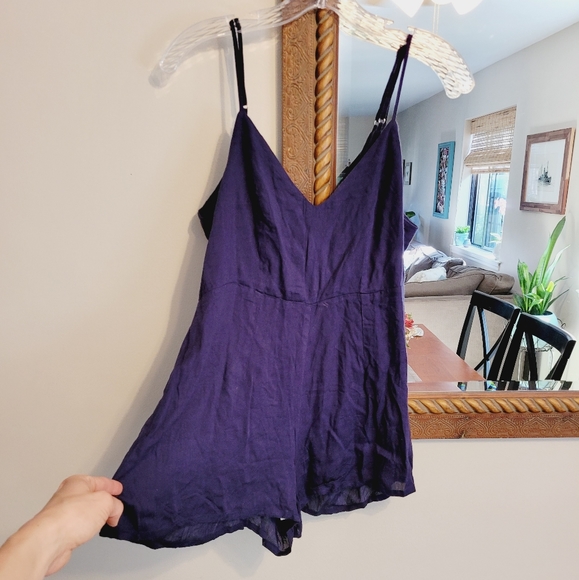 NEW Free People Navy Blue Linen Romper - Picture 2 of 6